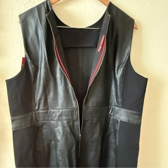 SPANX Plus Size Black Faux Leather Mixed Media Leather Like Combo Sheath Dress - Picture 15 of 15